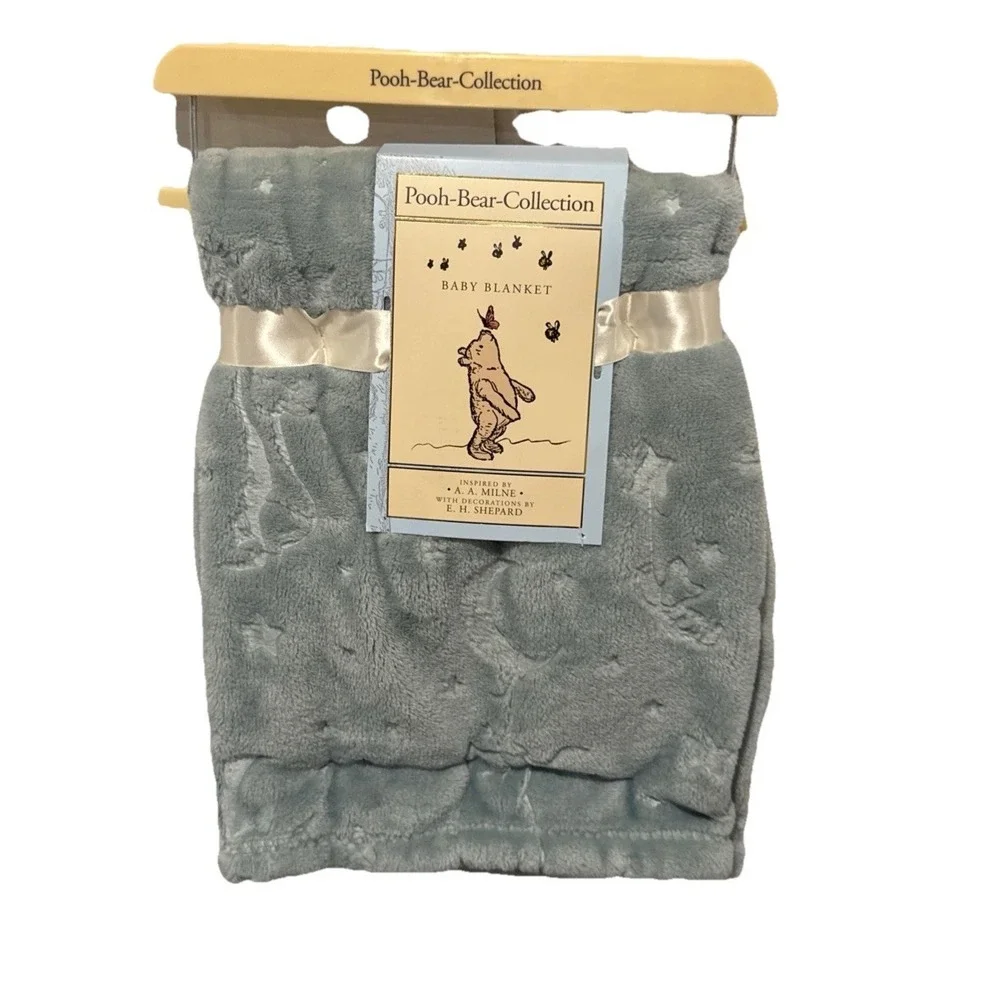 NEW Pooh Bear Collection Winnie The Pooh Baby Boys Blue Blanket 30X40 Moon Stars
